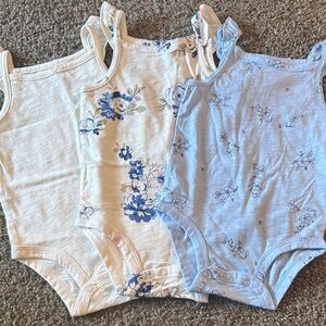 Set of 3 Carter's Cream and Blue Floral Bodysuits